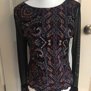 INC Black floral sheer sleeve blouse